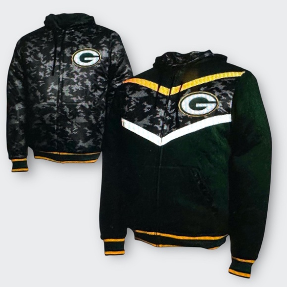 NFL GREEN BAY PACKERS Black Ops Reversible Full Zip Hoodie Team Jacket Men Small - Picture 1 of 15